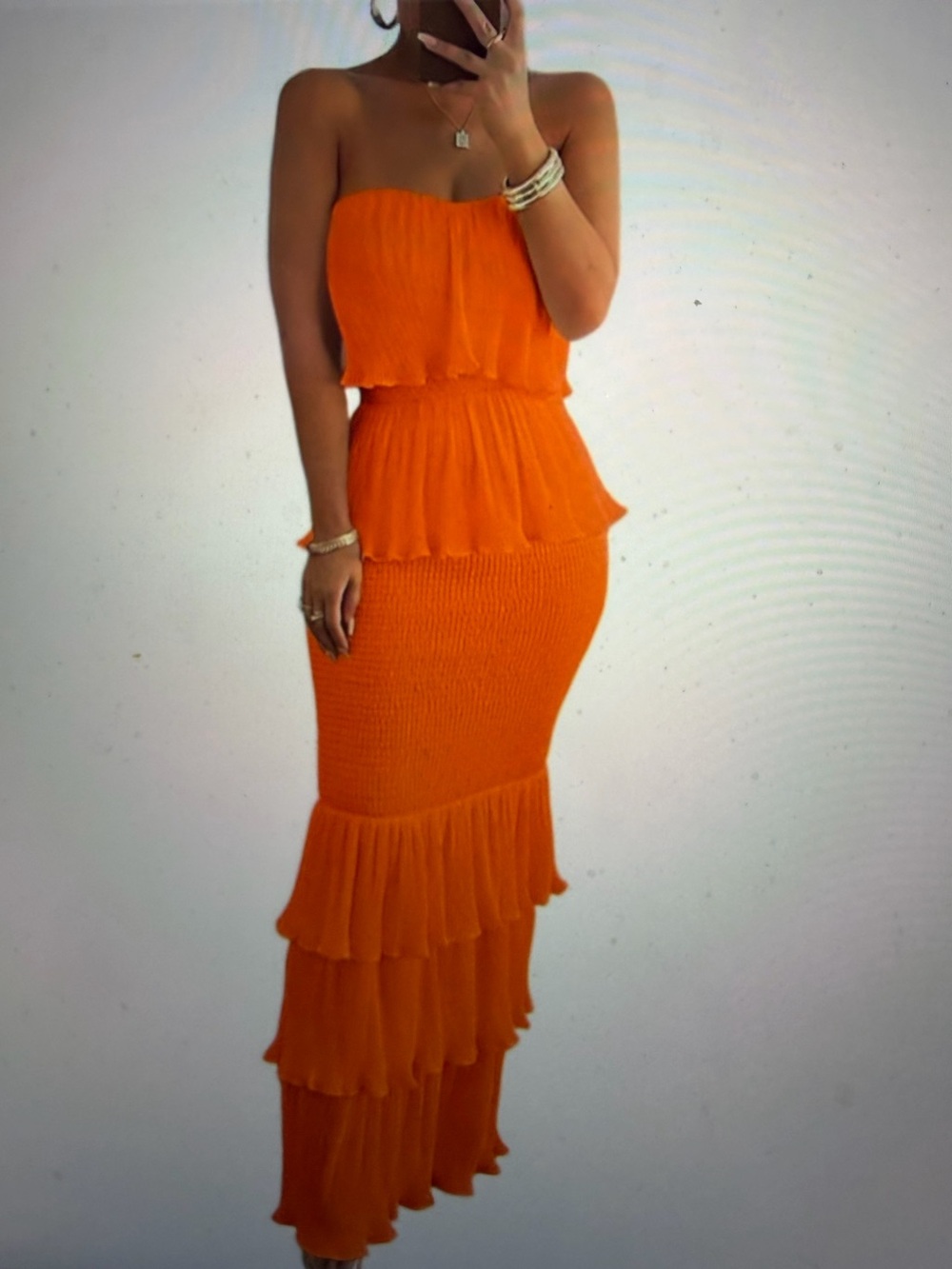 Strapless Ruffle Tiered Maxi Dress - Orange- NWOT- Size L